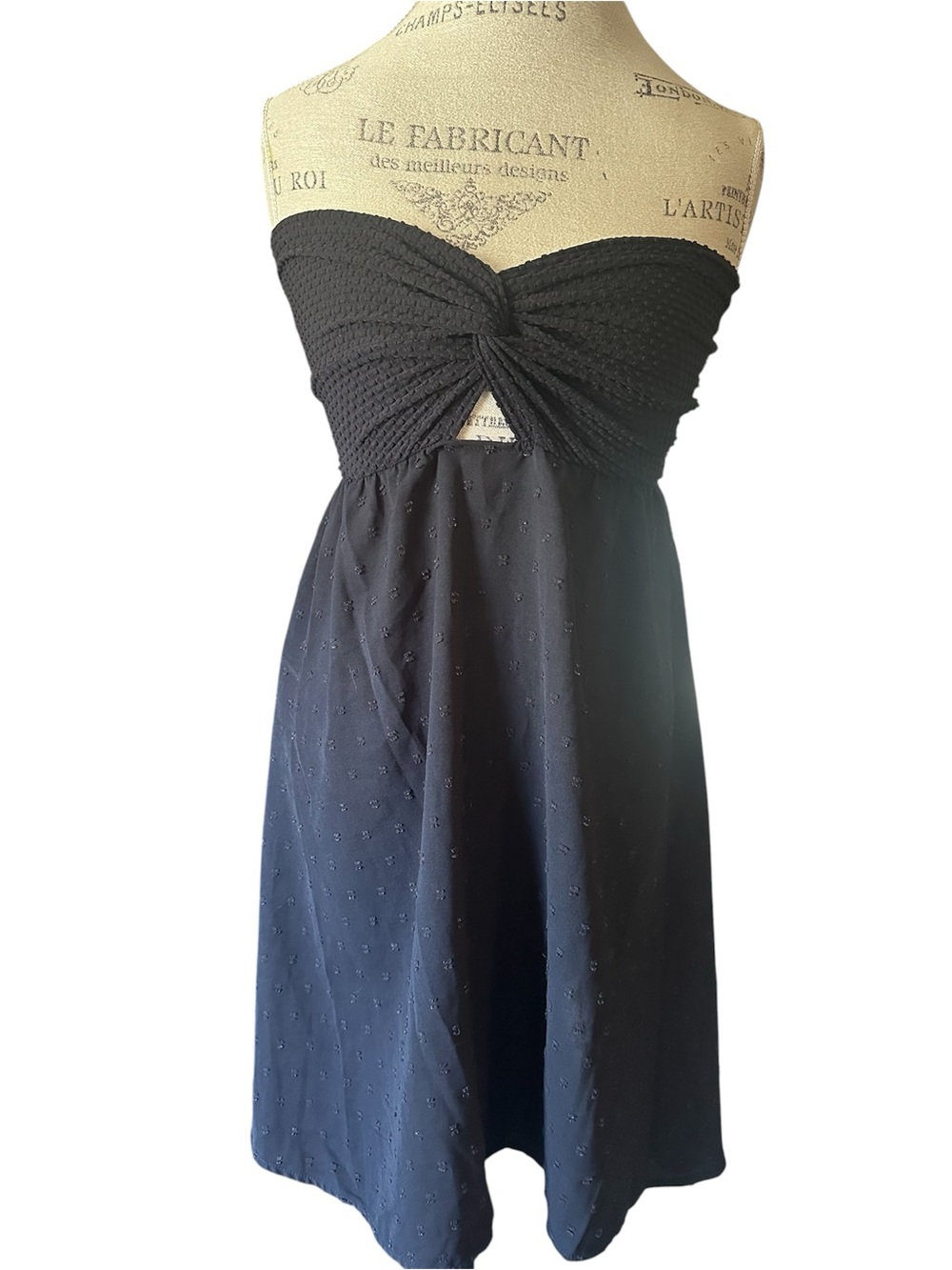 Strapless Twist-Front Black Women's Dress dotted cocktail dress medium